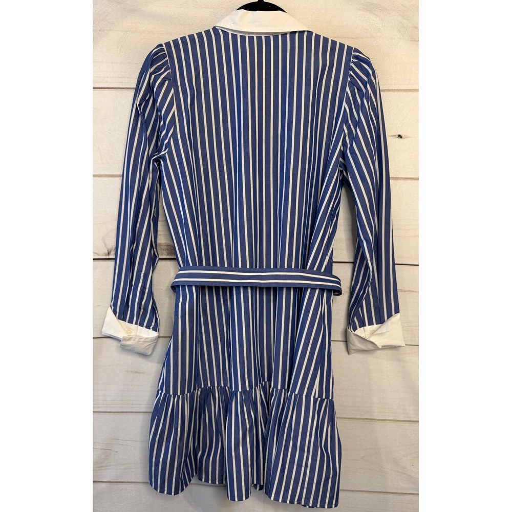 J. Crew Blue and White Striped Long Sleeve Shirt Dress - Picture 6 of 6